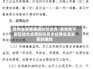贵州省疫情期间计价文件/贵州关于新冠肺炎疫情防控有关经费保障政策的通知