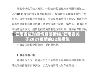 云南省应对疫情经济措施/云南省关于2021疫情的22条措施