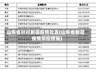 山东省针对新疆疫情处置(山东省新冠疫情防控措施)