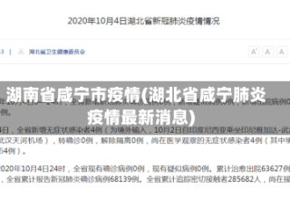湖南省咸宁市疫情(湖北省咸宁肺炎疫情最新消息)