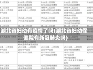 湖北省妇幼有疫情了吗(湖北省妇幼保健院有新冠肺炎吗)