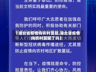 【湖北省疫情向农村蔓延,湖北省疫情向农村蔓延了吗】