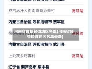 河南省疫情轻微地区名单(河南省疫情轻微地区名单最新)