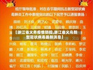 【浙江省义务疫情防控,浙江省义乌新型冠状病毒最新消息】