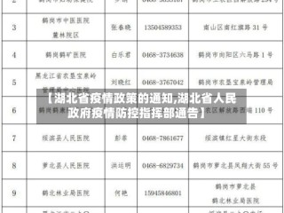 【湖北省疫情政策的通知,湖北省人民政府疫情防控指挥部通告】