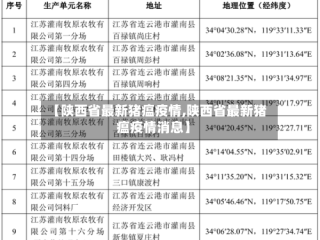 【陕西省最新猪瘟疫情,陕西省最新猪瘟疫情消息】