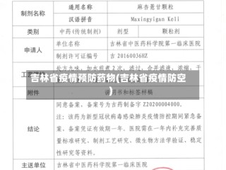 吉林省疫情预防药物(吉林省疫情防空)
