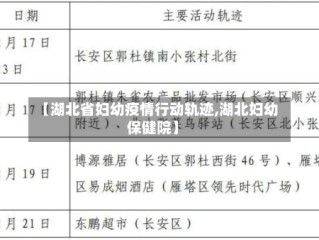 【湖北省妇幼疫情行动轨迹,湖北妇幼保健院】