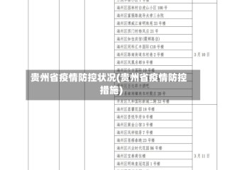 贵州省疫情防控状况(贵州省疫情防控措施)