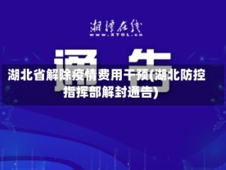 湖北省解除疫情费用干预(湖北防控指挥部解封通告)