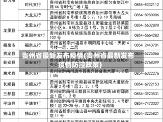 贵州省最新发布疫情(贵州省最新发布疫情防控政策)