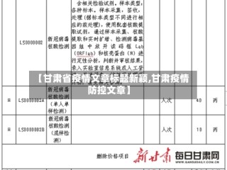【甘肃省疫情文章标题新颖,甘肃疫情防控文章】