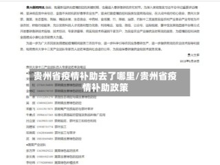 贵州省疫情补助去了哪里/贵州省疫情补助政策