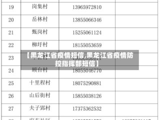 【黑龙江省疫情短信,黑龙江省疫情防控指挥部短信】