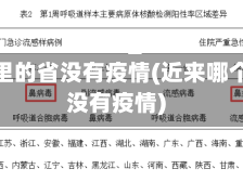 现在哪里的省没有疫情(近来哪个省份没有疫情)