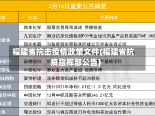 福建省抗击疫情政策文件(福建省抗疫指挥部公告)