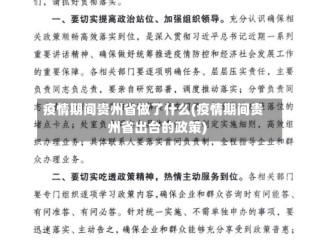 疫情期间贵州省做了什么(疫情期间贵州省出台的政策)