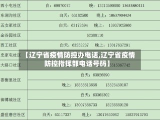 【辽宁省疫情防控办电话,辽宁省疫情防控指挥部电话号码】