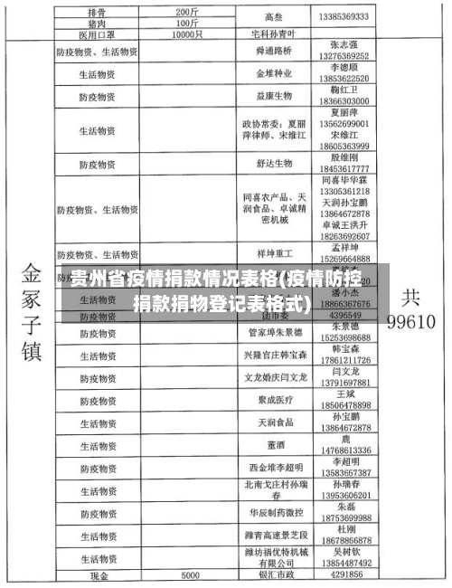 贵州省疫情捐款情况表格(疫情防控捐款捐物登记表格式)-第2张图片
