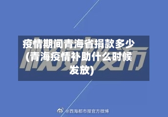 疫情期间青海省捐款多少(青海疫情补助什么时候发放)-第2张图片