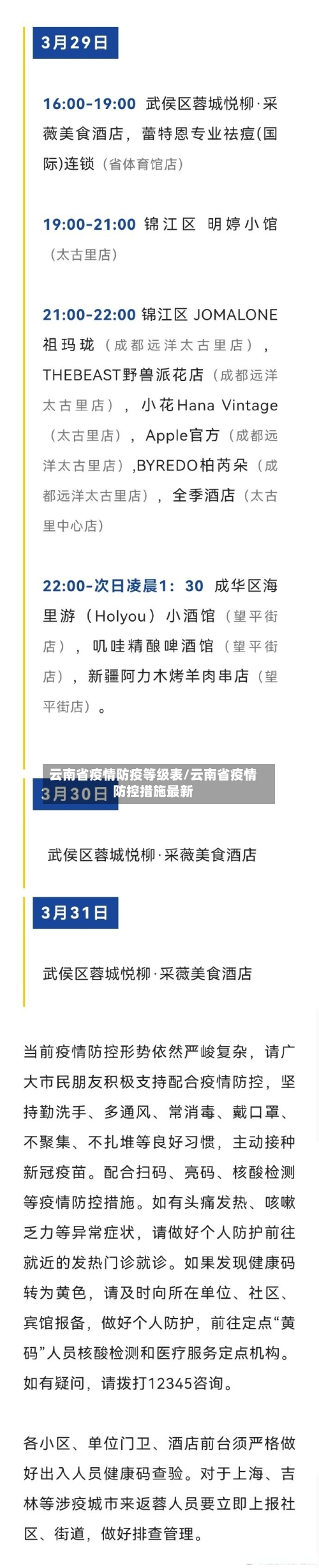 云南省疫情防疫等级表/云南省疫情防控措施最新-第3张图片
